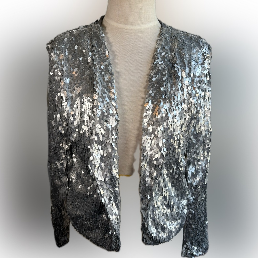 KAREN KANE Dressy Sequin Silver Jacket Blazer - Picture 1 of 5